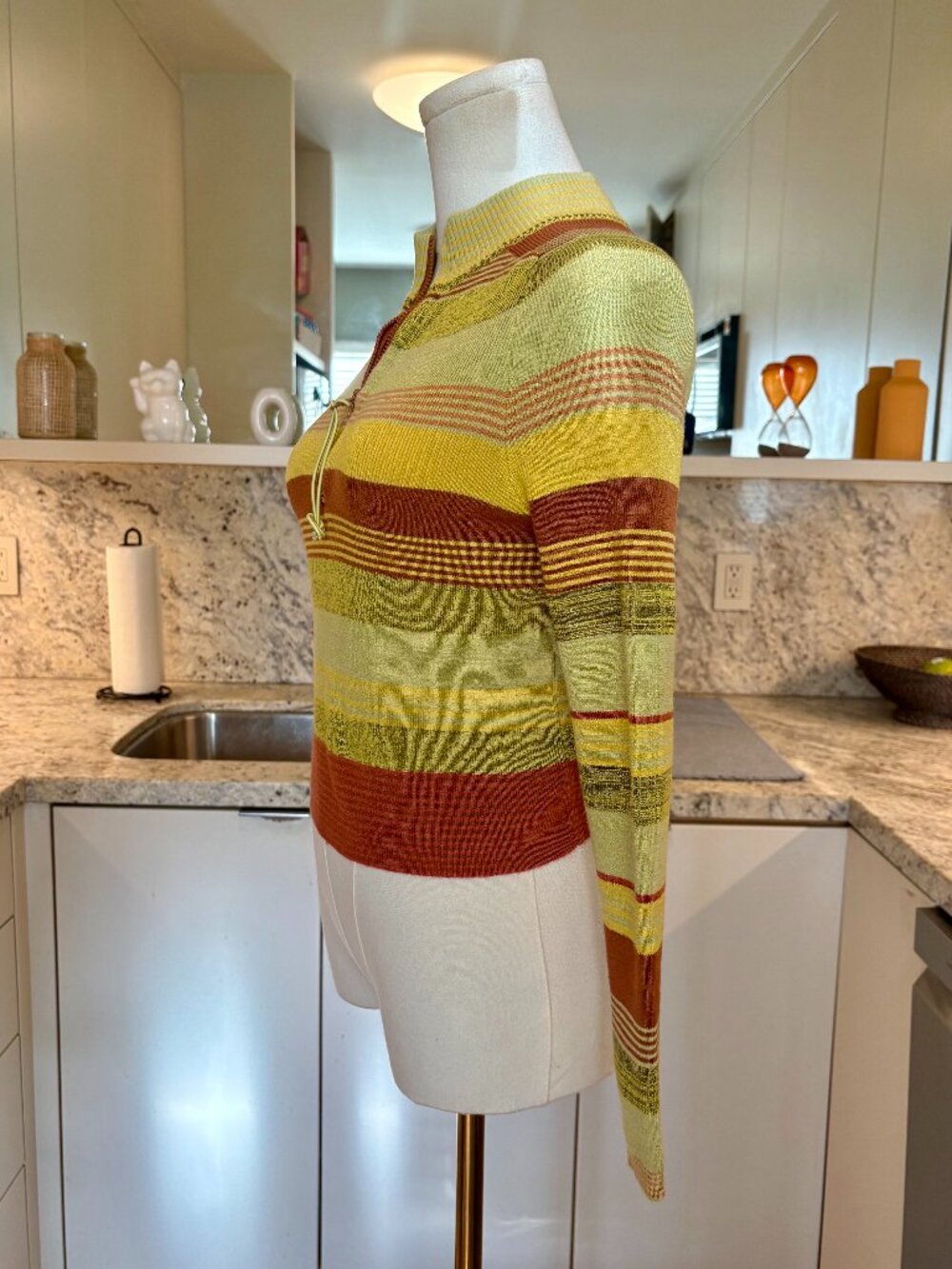 Free People Rip Tide Striped Mock Neck 1/4 Zip Crop Sweater - XS - Picture 2 of 8